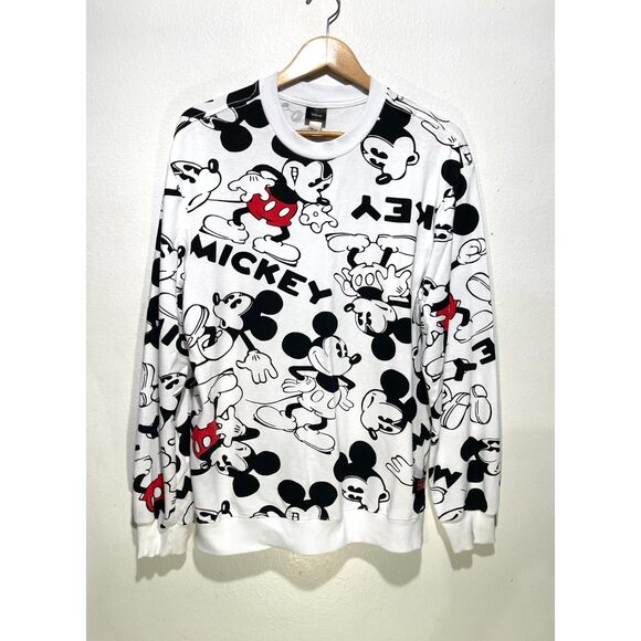 Disney Mickey Mouse sweatshirt all over print athleisure black white women M - Picture 1 of 7
